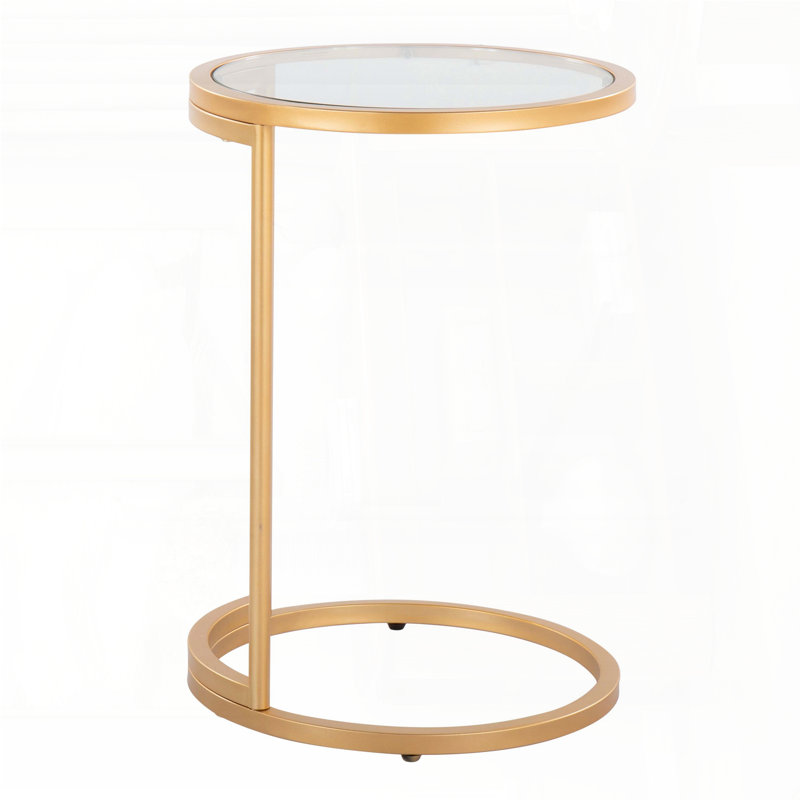 Table de bout ronde Zenn avec tablette en verre trempé en porte-à-faux - métal doré, Doré