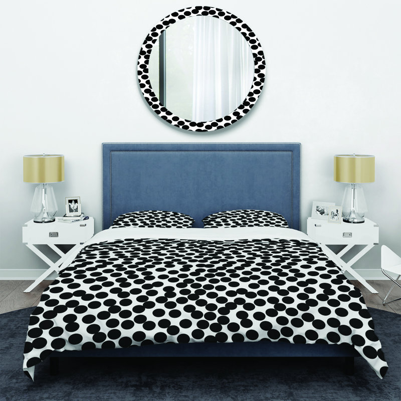 Motif de cercle noir - ensemble de housse de couette abstrait - polyester en microfibre