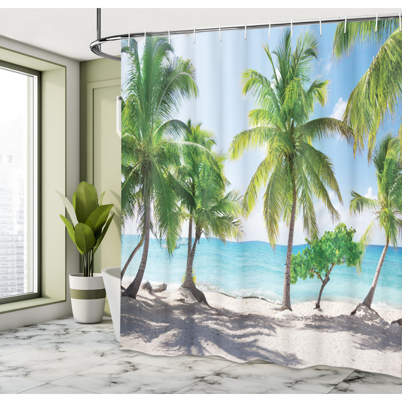 Ensemble de rideau de douche de plage + crochets, H 70 po x l 69 po