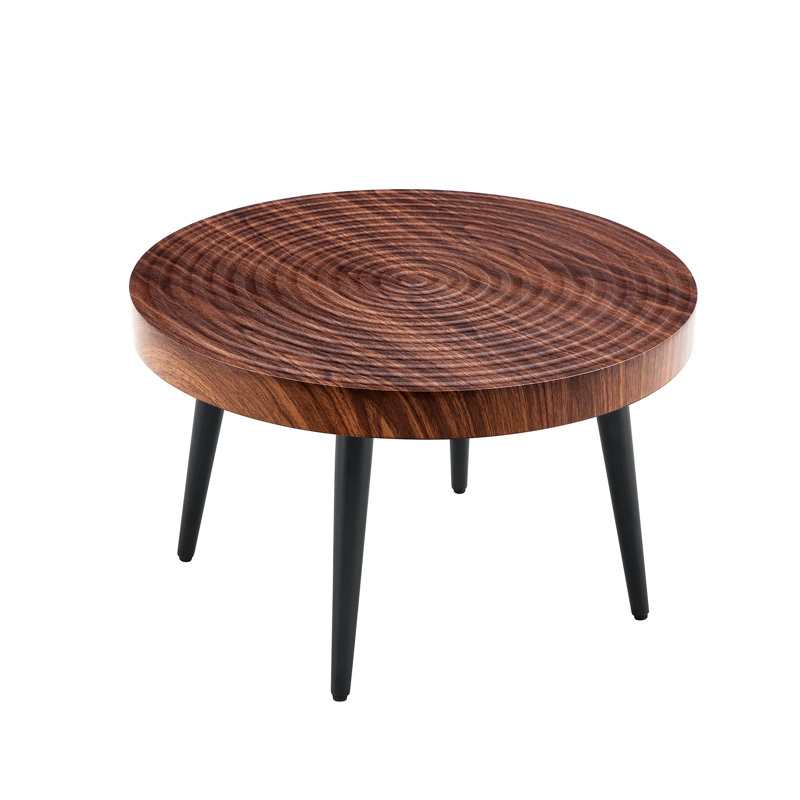 Large Round Coffee Table With - 23.6" Diameter, Texture, Walnut Color, Black Metal Leg, Water , Adjustable Feet For Smooth Surface Texture 23.6 Inches, , Water-, Even