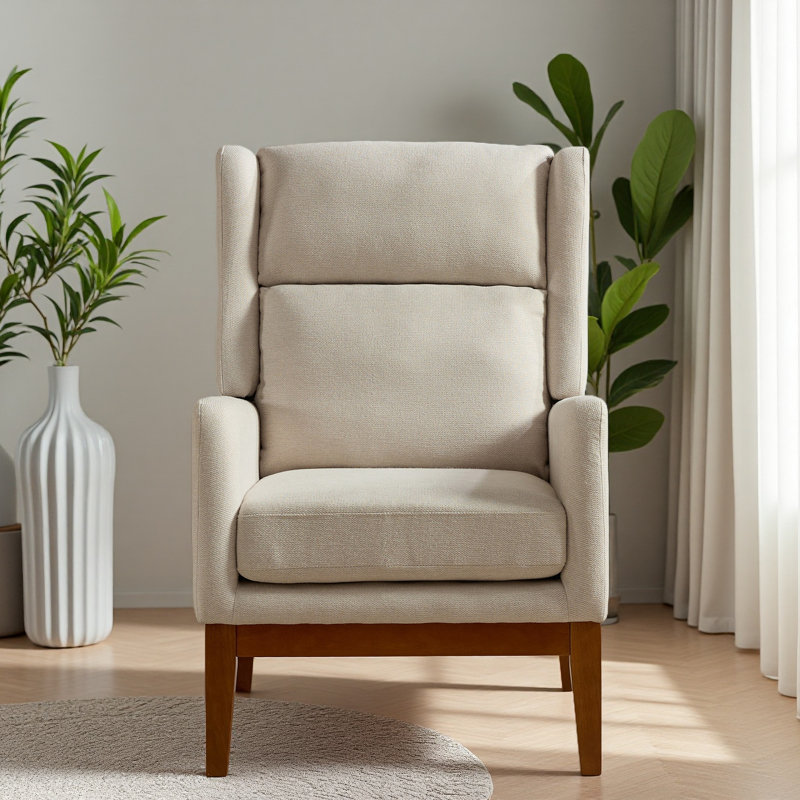 Fauteuil d'appoint moderne de 26,18 po de largeur, fauteuil de lecture à haut dossier en mélange de polyester, fauteuil club rembourré, canapé simple avec pieds en bois