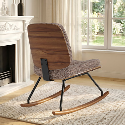 Modern Upholstered Glider Chair with Walnut Backrest