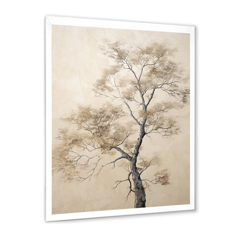 " Minimalism Beige Maple Tree Melody V ", White Picture Frame, 32" H x 16" W x 1" D