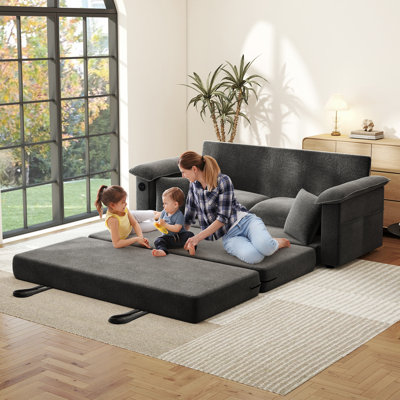 Convertible Queen Size Sleeper Sofa Bed, 70.9" Wide Modern Couch With 2 Pillows And Charging Port For Guest Room, Living Room, RVs