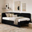 Structure de lit simple tapissier avec 2 tiroirs de rangement-260404860-260404861