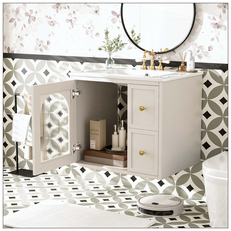 Porte de meuble-lavabo mural en céramique, Beige
