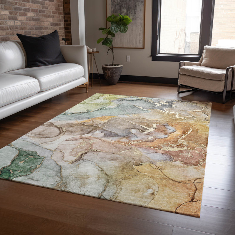 Alfonzo Flatweave Washable Abstract Indoor / Outdoor Rug, Rectangle 10' x 14'
