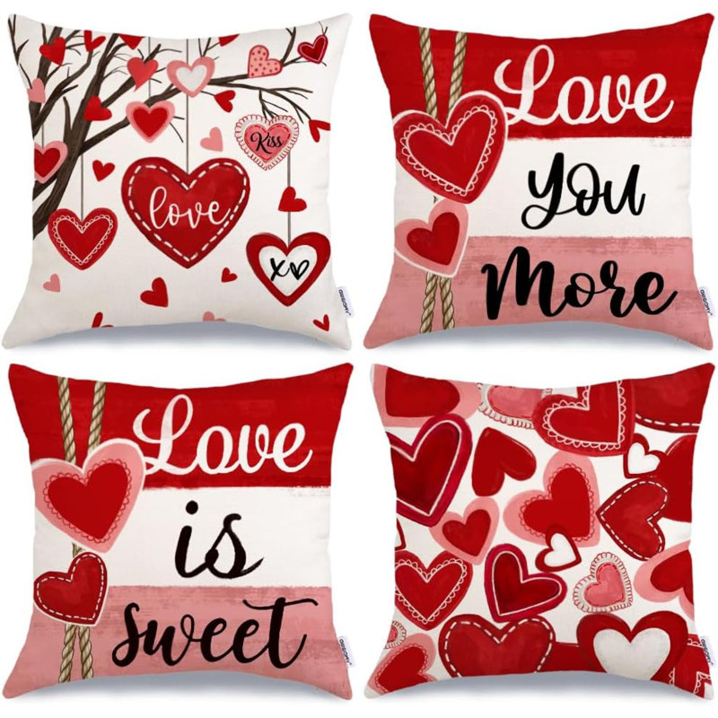 Ensemble de 4 coussins décoratifs pour la Saint-Valentin, valise Hearts Love You More