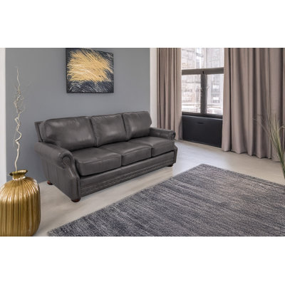 Speroni 100" Genuine Leather Rolled Arm Sofa