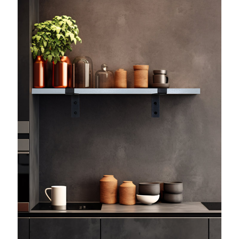 Rayne Metal Bracket Oak Shelf, 1" H x 23" W x 8" D, Grey