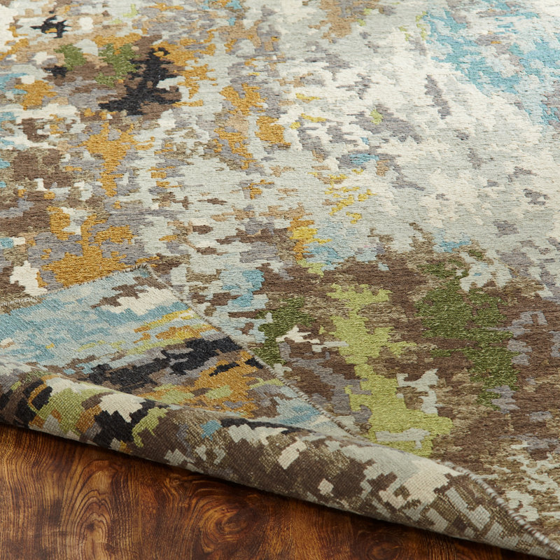 Tapis abstrait en laine tissé à la main et à plat Rowberrow, Carré 6 pi
