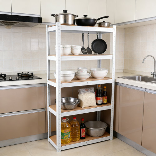Étagère à 5 niveaux en métal blanc: support de rangement de garage réglable avec tablettes stratifiées - Tablette utilitaire robuste pour l'organisation du sous-sol et du garde-manger - l 29 po x P 12 po x H 59 po