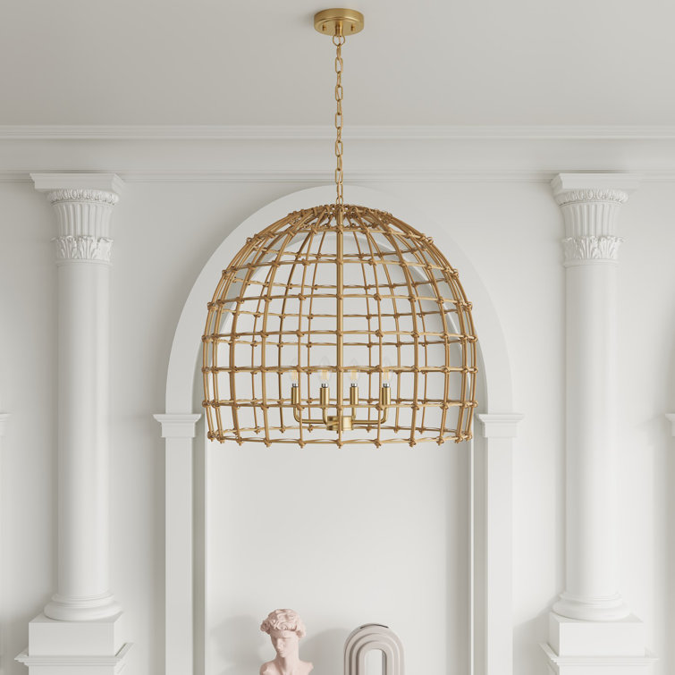 Robbie 4-light 19.69 inch Oversize Rattan Boho Dimmable Adjustable Pendant Light Chandelier