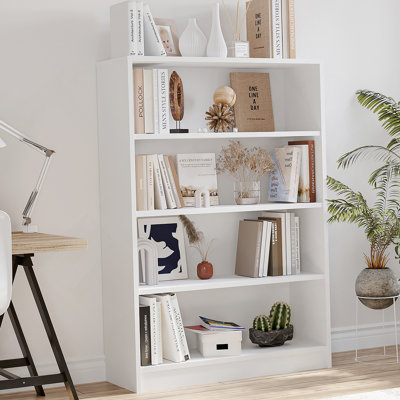 Modern 4-Shelf Wood Bookcase With Adjustable Shelves, Perfect For Bedroom, Office, And Living Room Storage