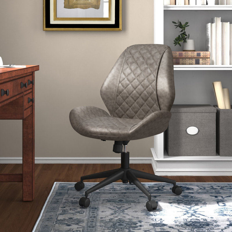 Keitrick Genuine Leather Swivel Executive Chair, Gray