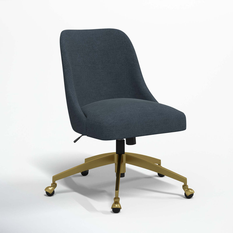 Chaise de bureau Tamieka, Lin bleu marine classique