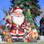 Figurine Père Noël avec des rennes