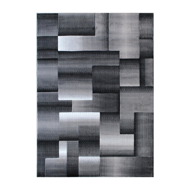 Abbie-May Modern Gray Geometric Style Color Blocked Indoor Area Rug, Rectangle 8' x 10'