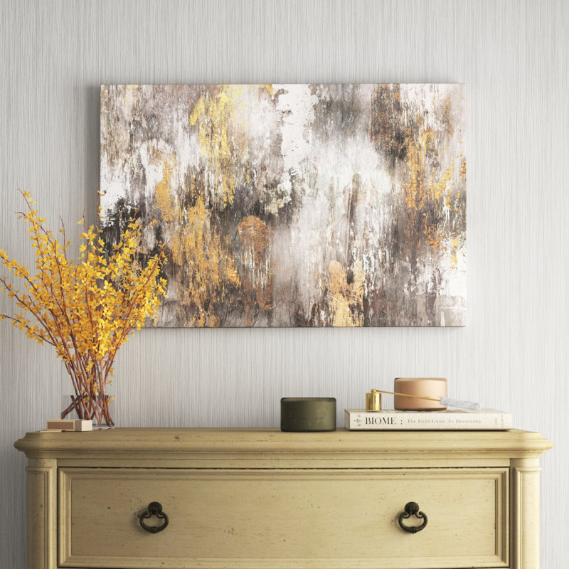 « Gold Ikat » Kaysen - impression, H 24 po x l 36 po x 1,5 po, Toile