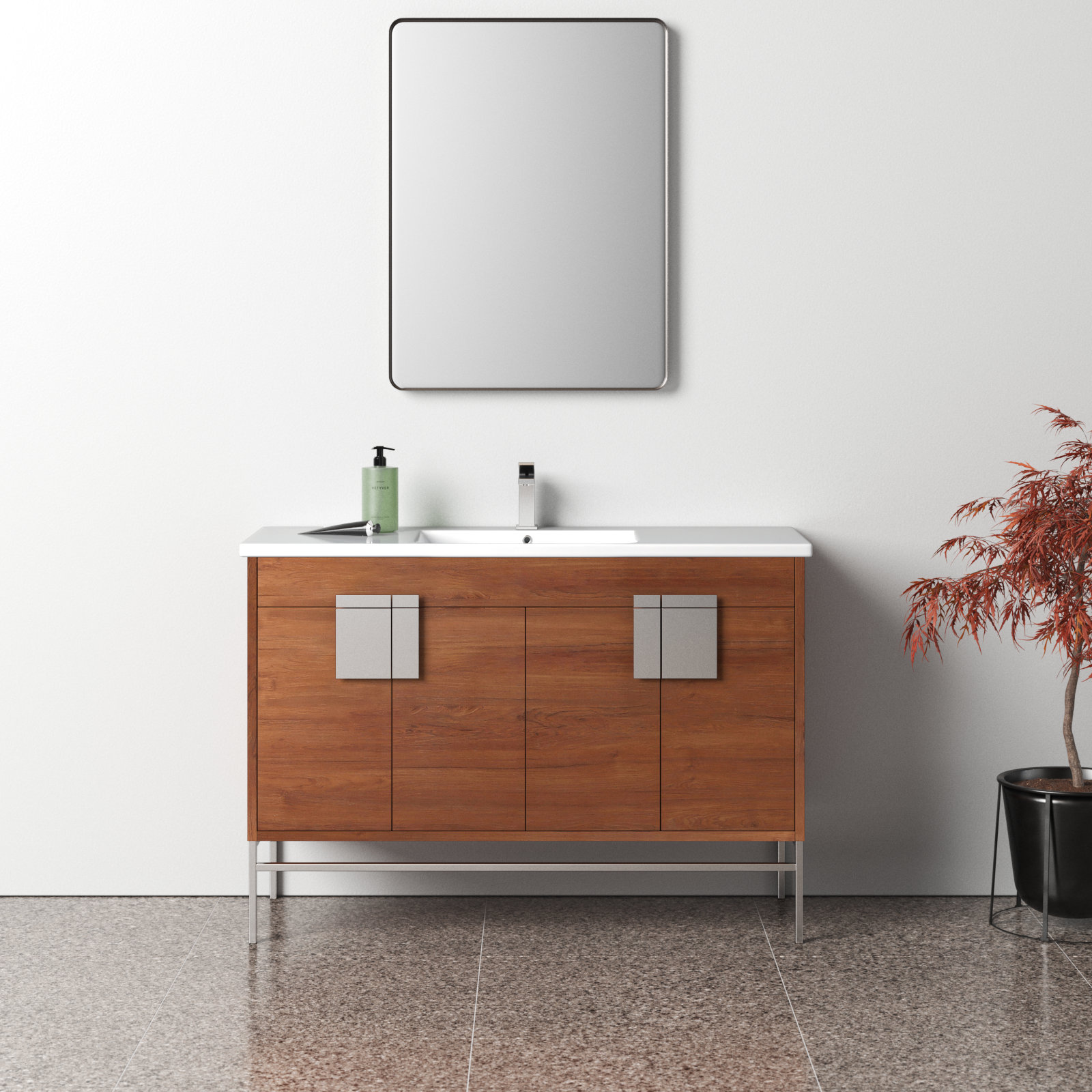 Maisie 48'' Single Bathroom Vanity, Walnut, Polish Chrome