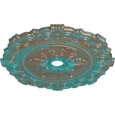 Endurathane Viceroy Ceiling Medallion, 35 1/8"OD x 4 7/8"ID x 2 1/2"P (Fits Canopies up to 4 7/8"), Hand-Painted Ultra Pure White Crackle Finish