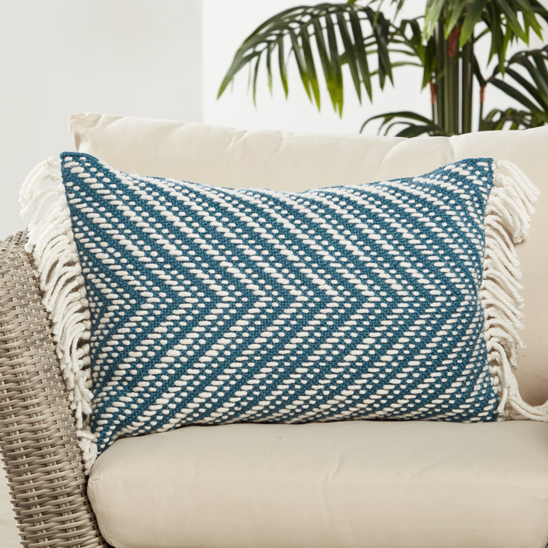 Housse de coussin rectangulaire pour l'extérieur Settia, Bleu/Ivoire