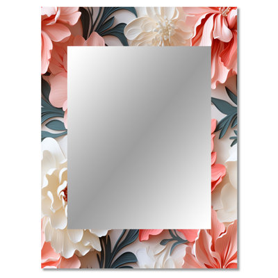 Aishleen Subdued Coral Tropical Pattern - tropical  Wall Mirror, Botanical, Floral Decorative Mirror, Printed Metal Art