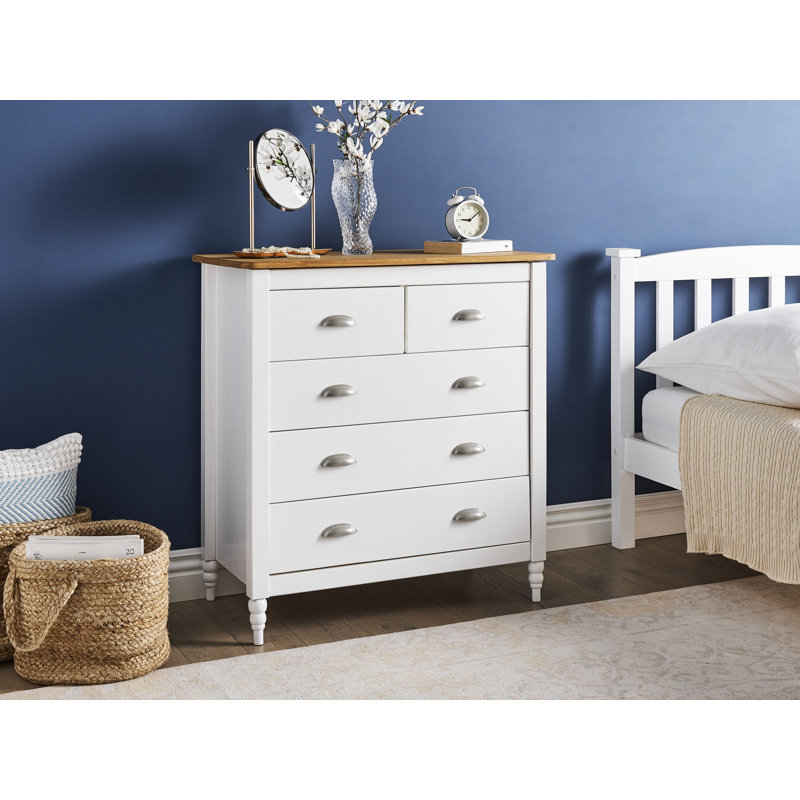 Cimino Solid Wood 5 - Drawer Rectangle Accent Chest, White