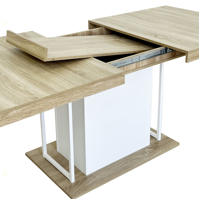 Rectangle Extendable Dining Table For 6-10 People Aged Effect Wood 160-200 Cm, White, Oak