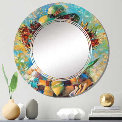 Clown coloré avec fleurs - Miroir mural rond pour enfants