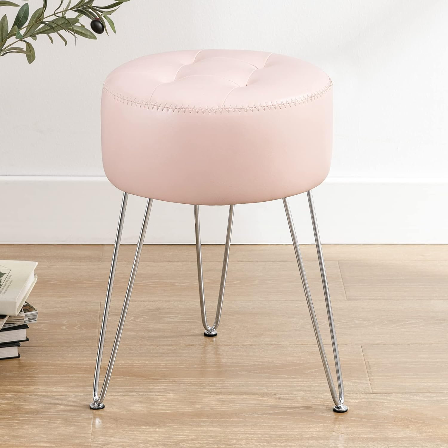 Tabouret De Coiffeuse Avec Rangement Aibiju - Blanc - Fausse Fourrure, Pieds Métal - YD-SMS137W