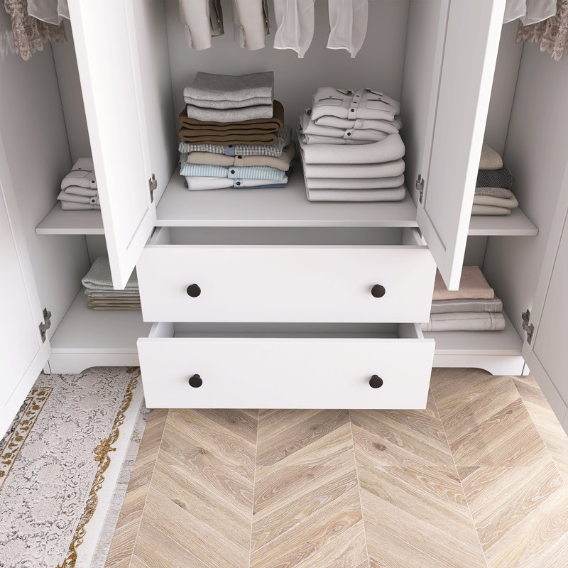 Armoire-penderie 4 portes avec 2 tiroirs, Blanc
