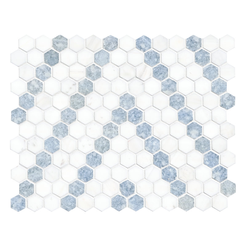 11 in. x 13 in. Polished Marble Mosaic Floor and Wall Tile, Loredana