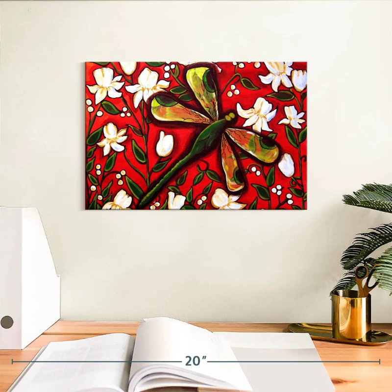 Brampt Dragonfly On Red, 8" H x 12" W
