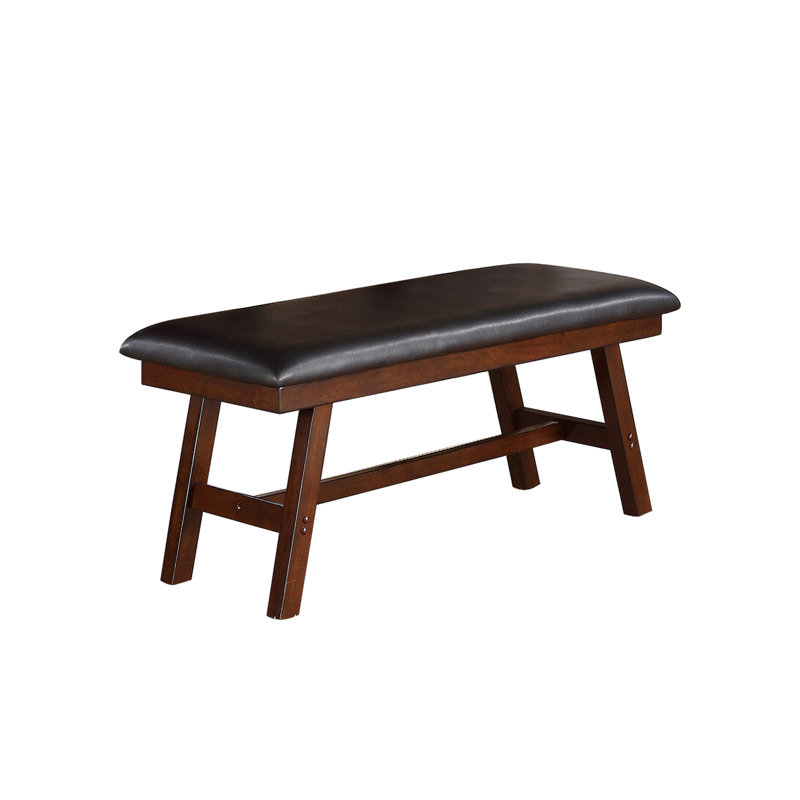 Banc de salle à manger au fini noyer foncé avec similicuir noir et siège rembourré confortable pour les jambes décontractées