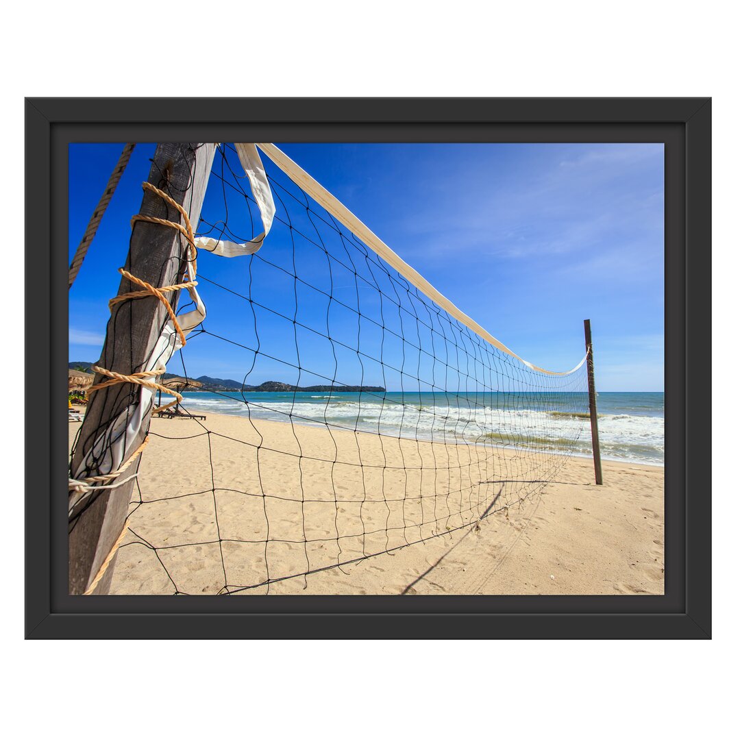 Gerahmtes Wandbild Volleyballnetz am Strand