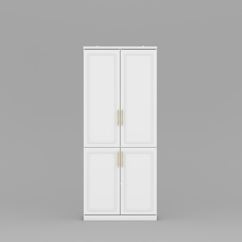Élégante garde-robe blanche avec poignées dorées, grande capacité avec solutions de rangement multifonctionnelles