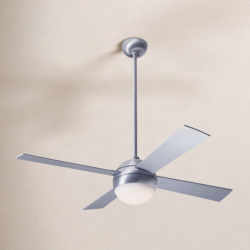 Ball LED Downrod Ceiling Fan, Brushed Aluminum, Fan Speed and Light Control (3-wire), White