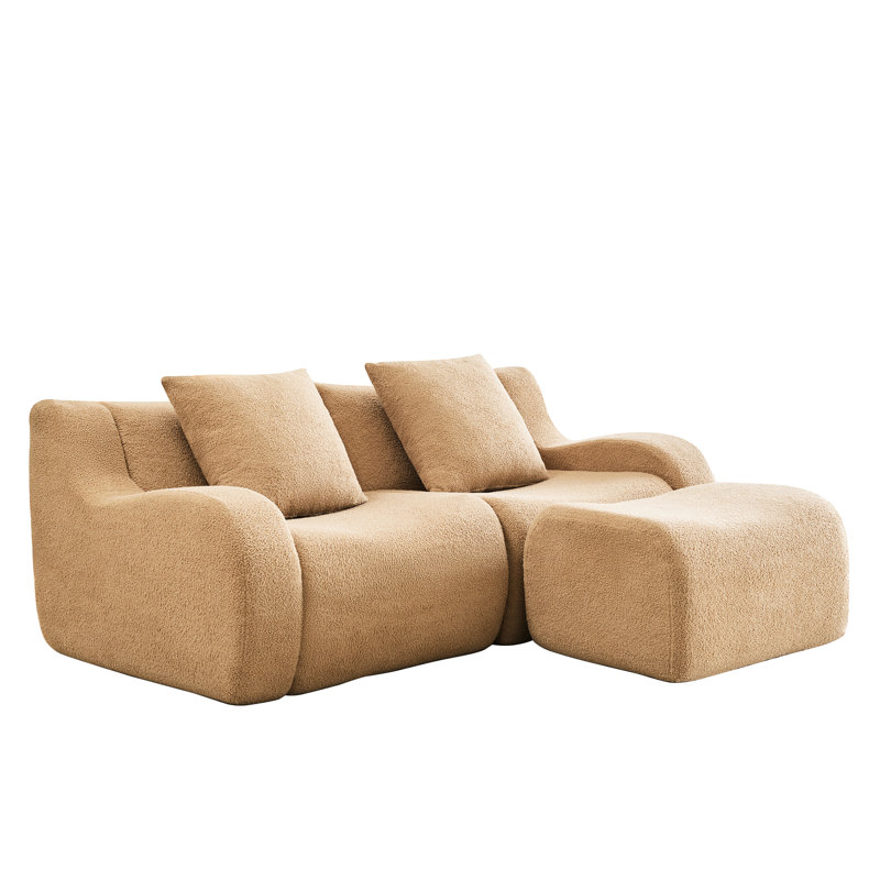 2, tissu chameau en forme de L sans os, conception épurée, éponge ergonomique haute densité 32d, accoudoir courbé, aucun assemblage requis, base antidérapante
