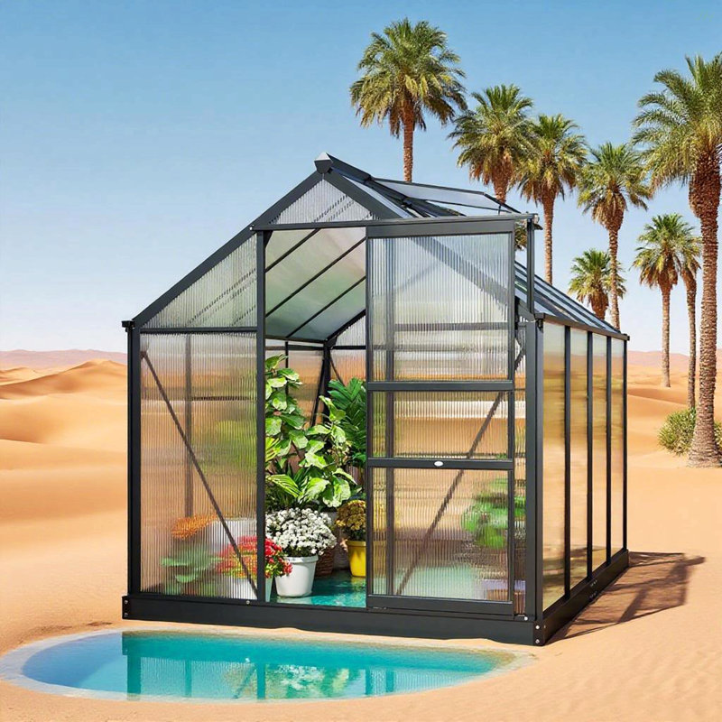 6.2'X8.3'X6.6' Gray Outdoor Aluminum Walk-In Polycarbonate Greenhouse