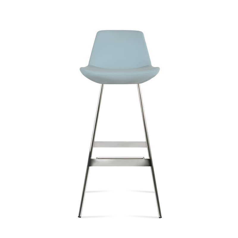 Pera Balat Stool, Chrome, Sky Blue PPM Faux Leather, Bar Stool (29" Seat Height)