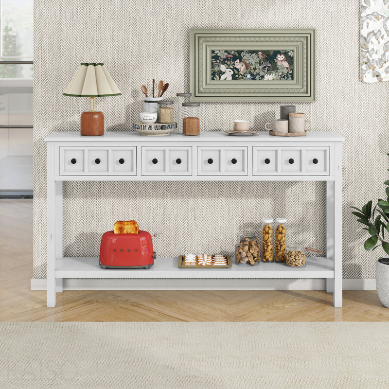 Console 60 po, 2 tiroirs, tablette inférieure pour le vestibule - blanc antique
