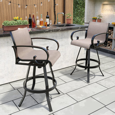 29.55" Outdoor Aluminum Swivel Bar Stools with Sunbrella Fabric by Latitude Run