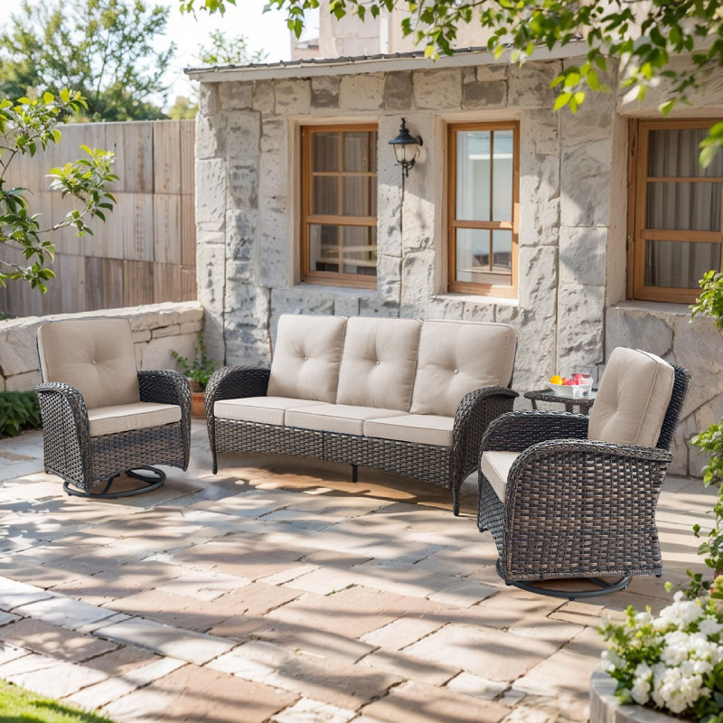 Aristil 5-Person PE Wicker Outdoor Patio Conversation Set With Cushions, Beige
