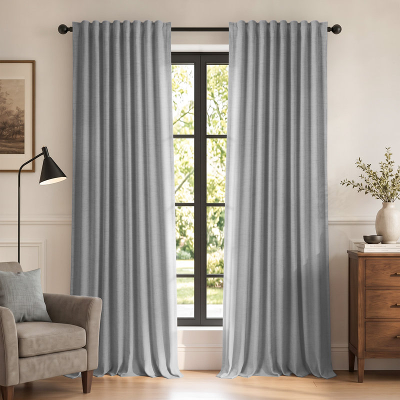 Paire de rideaux occultant et texturé 100% lin 50 po (ensemble de 2), L 50 po x L 96 po, Gris