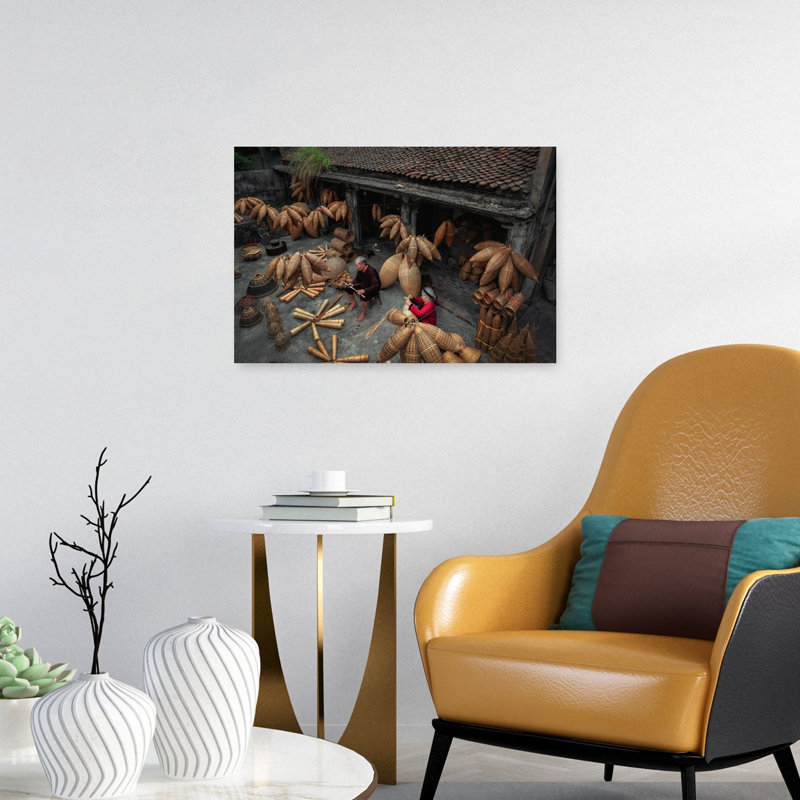 Artisan Basket Weavers Rustic Traditional Bamboo Architecture Wall Art Print 1 Piece Wrapped Canvas Wall Art