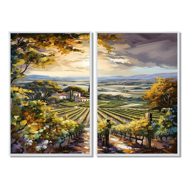 «Vineyard Charm Landscape II - Landscape Vineyard», art mural, H 36 po x l 48 po, Impression encadrée flottante, Blanc