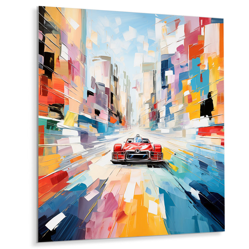 Coloré cubisme 24H Le Man Race Track III - Art mural en métal, H 20 po x l 12 po x P 1 po