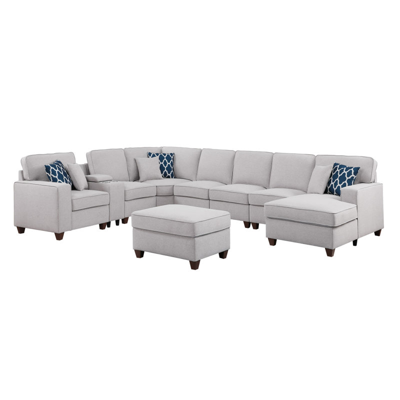 Canapé modulaire rembourré 9 pièces avec canapé Modern Eric, Gris clair