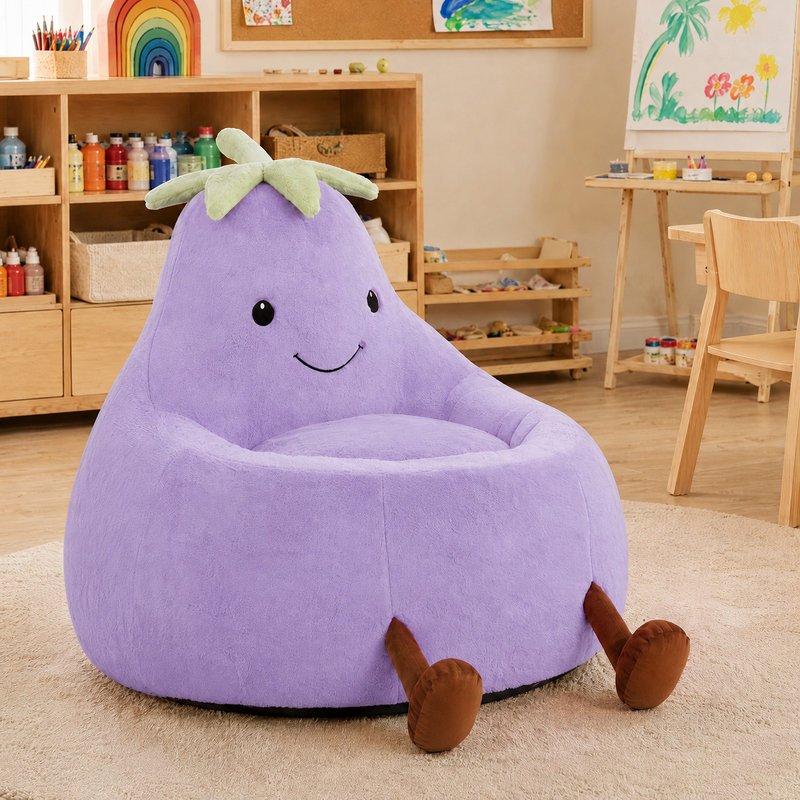 Fauteuil à billes avec aubergine Kannon, H 27,56 po x l 30,31 po x P 31,1 po, Polyester mauve